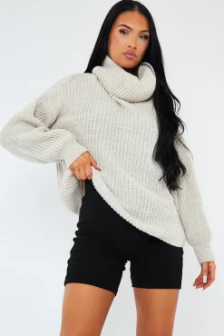 Rebellious Fashion Beige Turtle Neck Knit Jumper - Sabrina