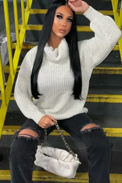 Rebellious Fashion Beige Turtle Neck Knit Jumper - Sabrina