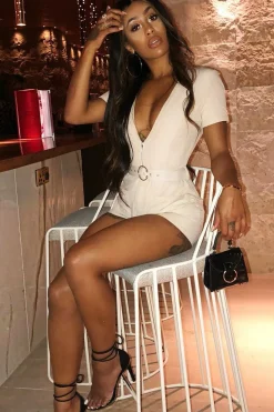 Rebellious Fashion Beige Utility Pocket Zip Playsuit - Myriah