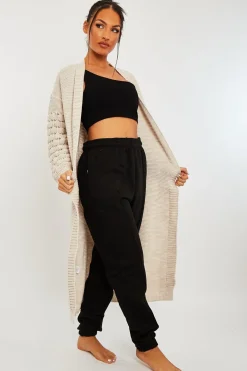 Rebellious Fashion Beige Waffle Sleeve Maxi Cardigan - Davaya