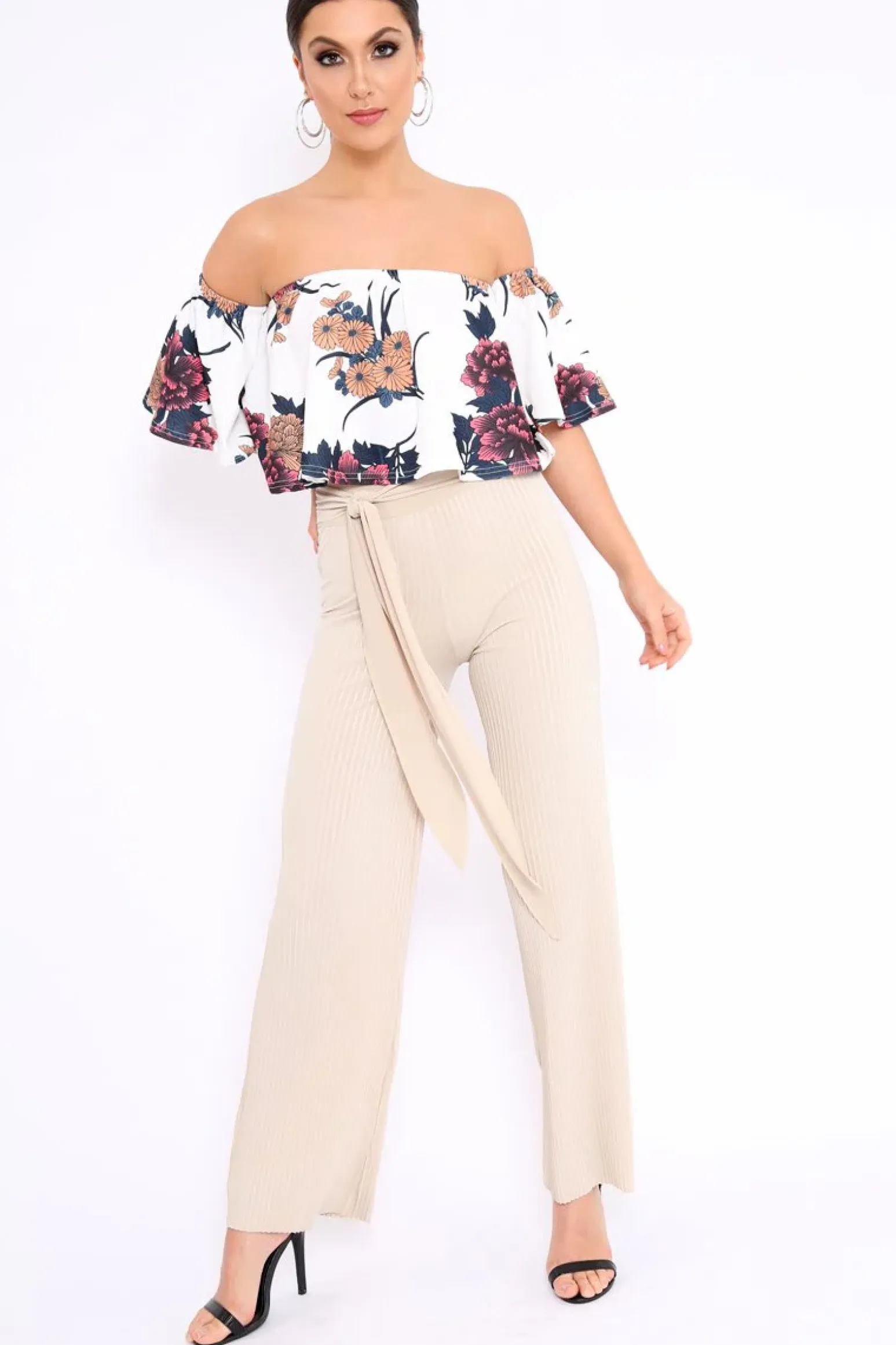 Rebellious Fashion Beige Wide Legged Pleated Trousers - Chantel