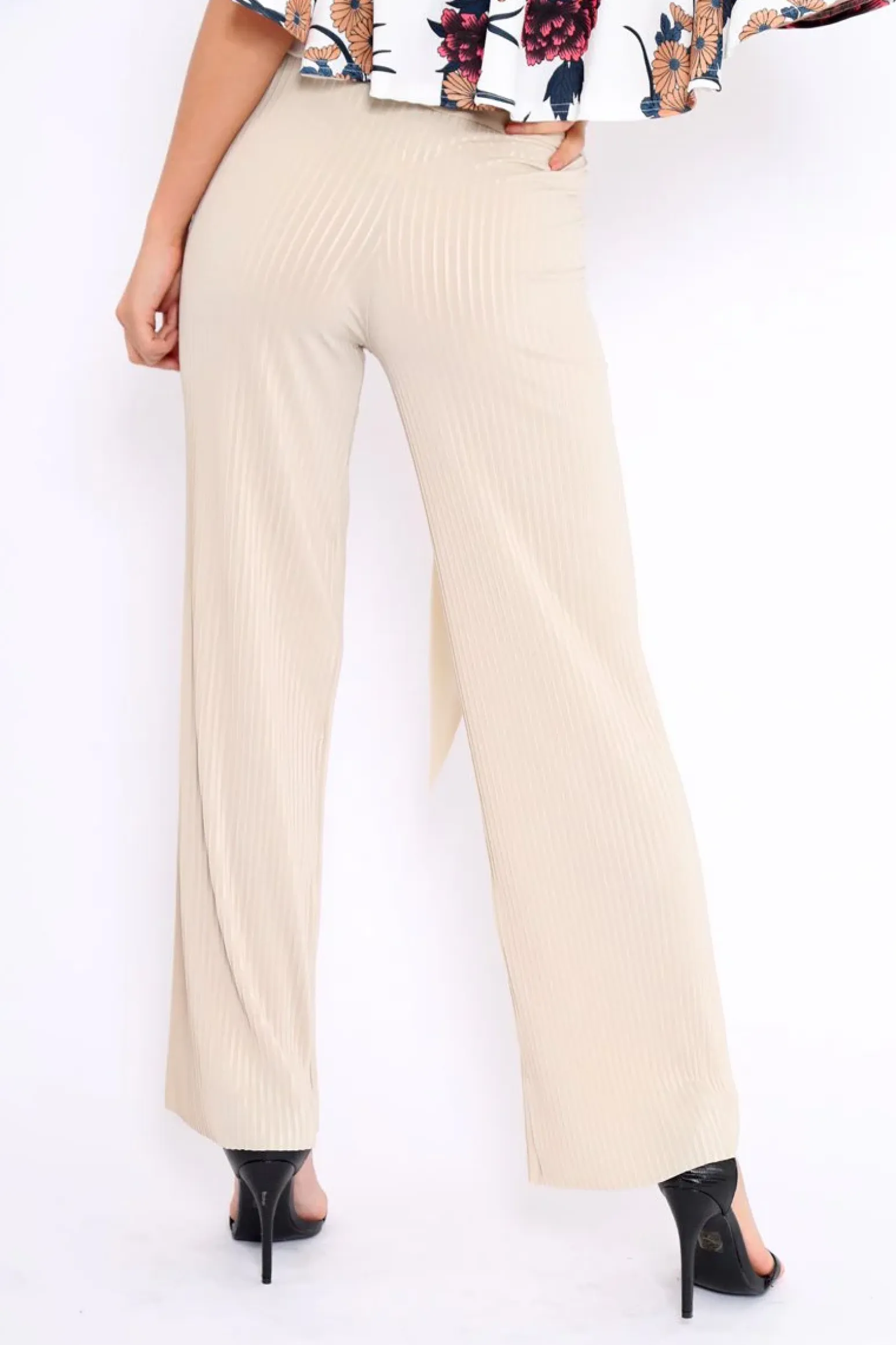 Rebellious Fashion Beige Wide Legged Pleated Trousers - Chantel