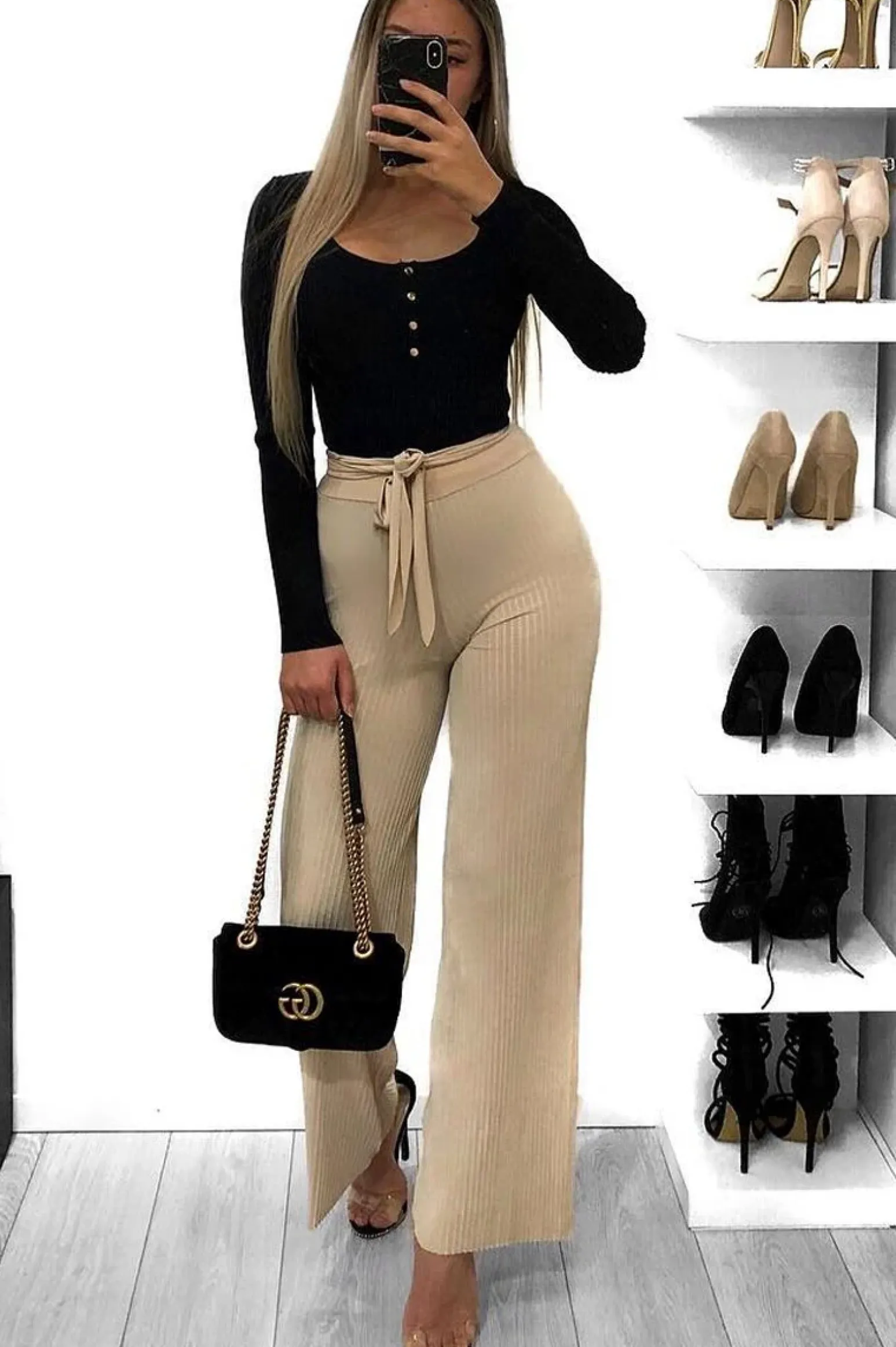 Rebellious Fashion Beige Wide Legged Pleated Trousers - Chantel