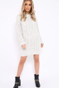 Rebellious Fashion Beige With Flecks Cable Knit Jumper - Ameria