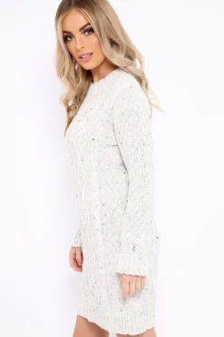 Rebellious Fashion Beige With Flecks Cable Knit Jumper - Ameria