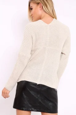 Rebellious Fashion Beige Wrap Front Cable Knit Jumper - Melia