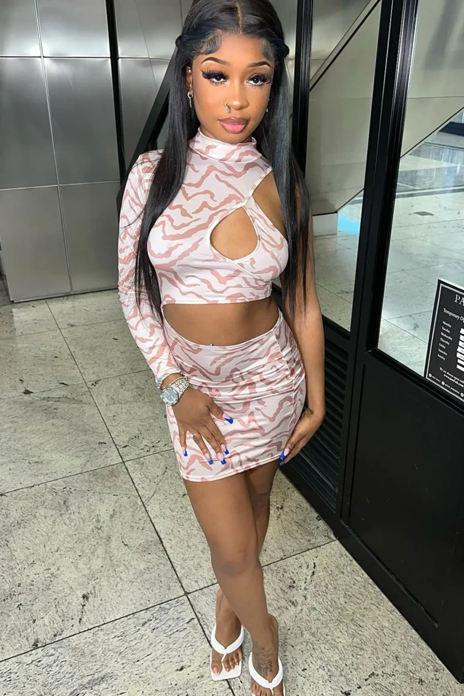 Rebellious Fashion Beige Zebra Print Cut Out Mini Dress - Halle