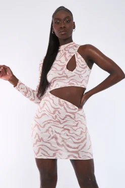 Rebellious Fashion Beige Zebra Print Cut Out Mini Dress - Halle