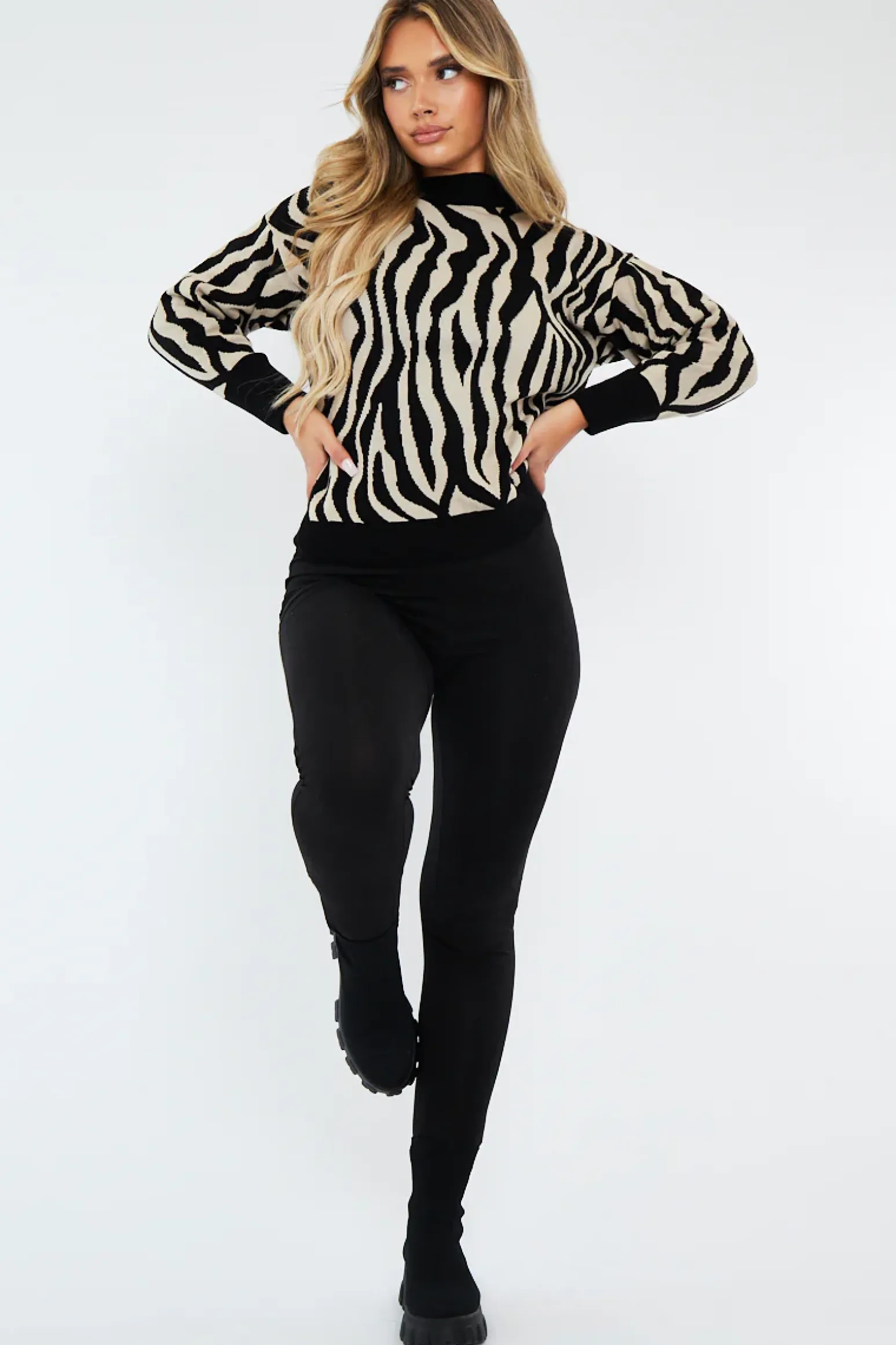 Rebellious Fashion Beige Zebra Print Jumper - Tylin
