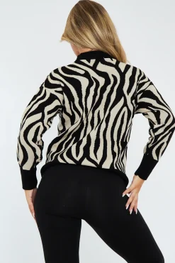 Rebellious Fashion Beige Zebra Print Jumper - Tylin