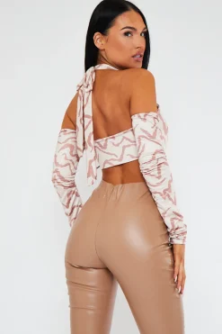Rebellious Fashion Beige Zebra Print Ring Front Crop Top - Zizi