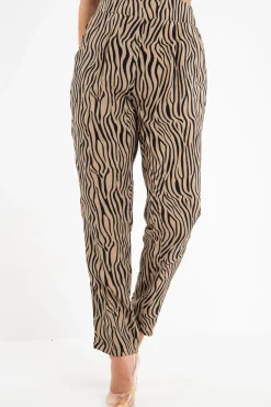 Rebellious Fashion Beige Zebra Print Wide Leg Trousers - Gisella