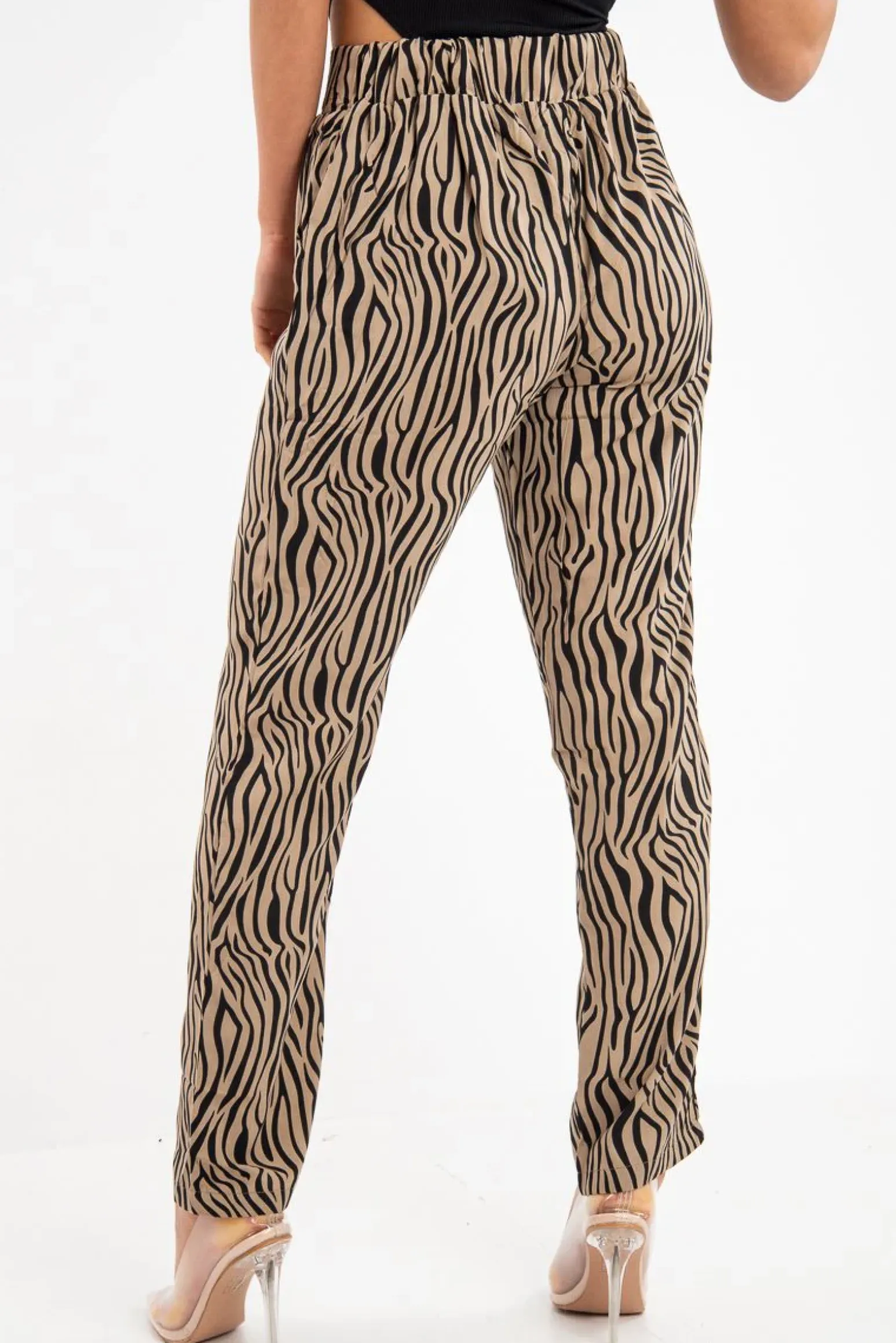Rebellious Fashion Beige Zebra Print Wide Leg Trousers - Gisella