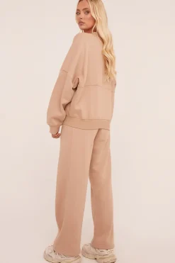 Rebellious Fashion Beige Zip Front Bomber And Joggers Co-ord Set - Sasha