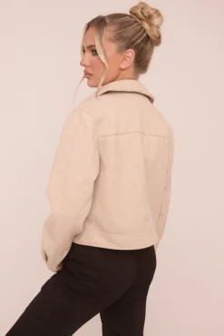 Rebellious Fashion Beige Zip Front Cropped Jacket - Carol