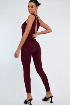 Rebellious Fashion Berry Knot Strap Slinky Jumpsuit - Imani