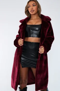 Rebellious Fashion Berry Mid Length Faux Fur Coat - North