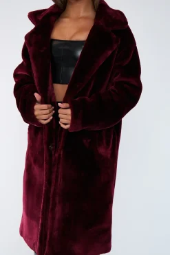 Rebellious Fashion Berry Mid Length Faux Fur Coat - North