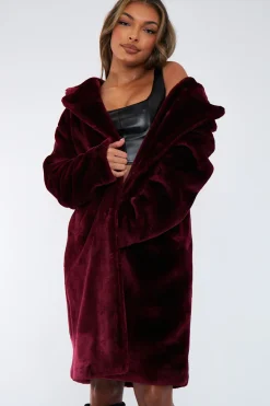 Rebellious Fashion Berry Mid Length Faux Fur Coat - North