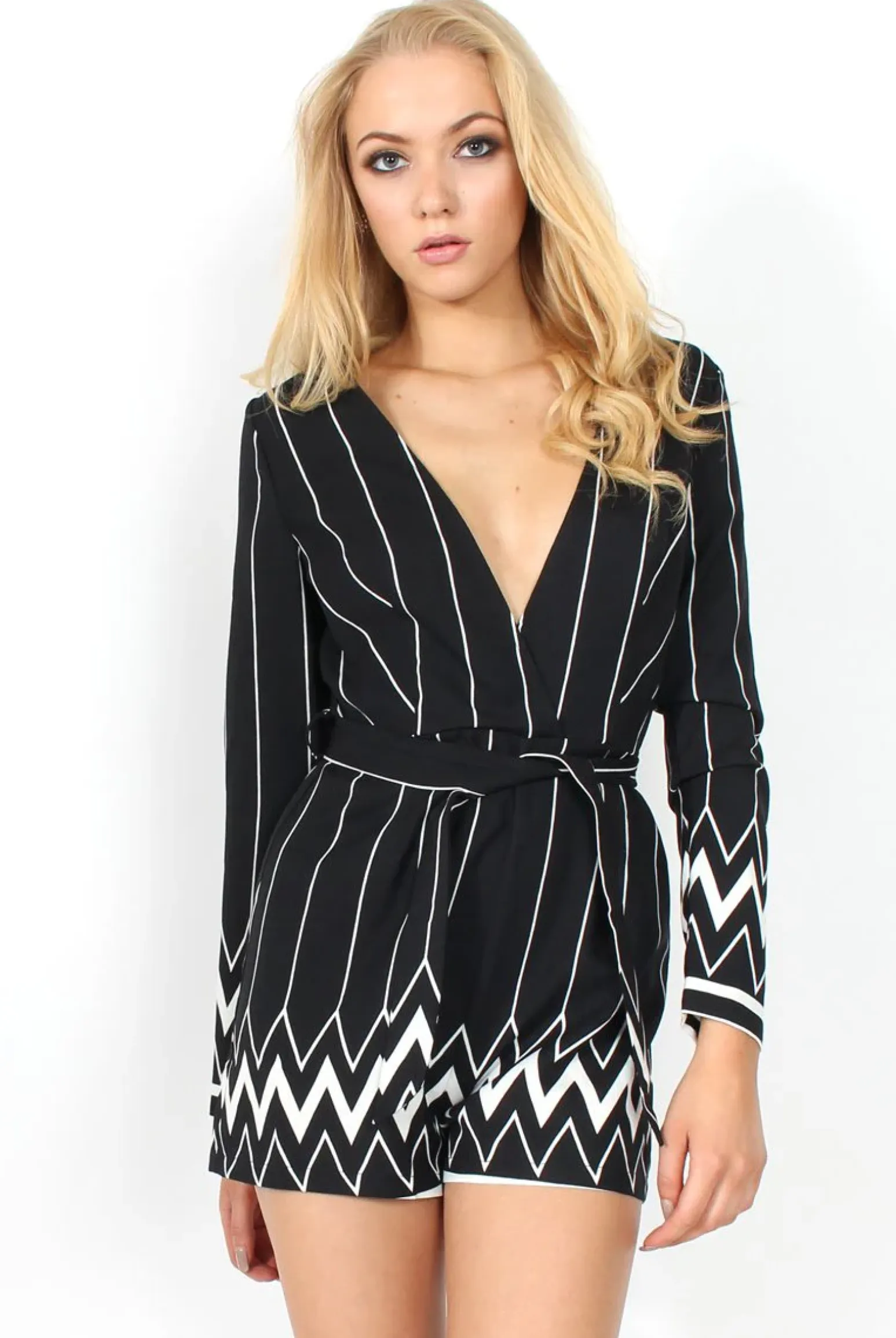Rebellious Fashion Bevan Black & White Tie Waist Playsuit
