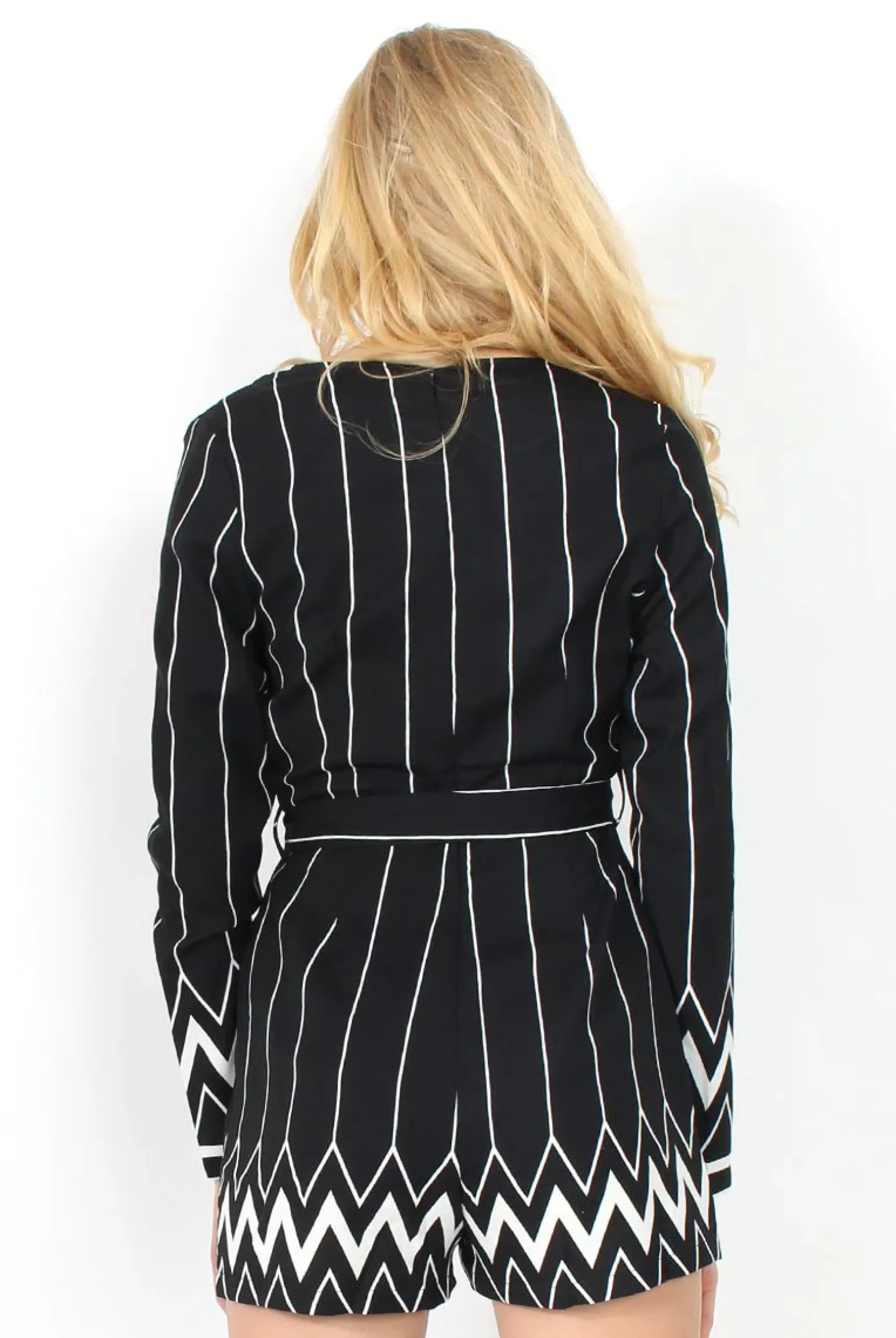 Rebellious Fashion Bevan Black & White Tie Waist Playsuit