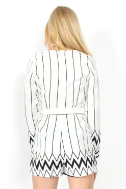Rebellious Fashion Bevan White & Black Tie Waist Playsuit