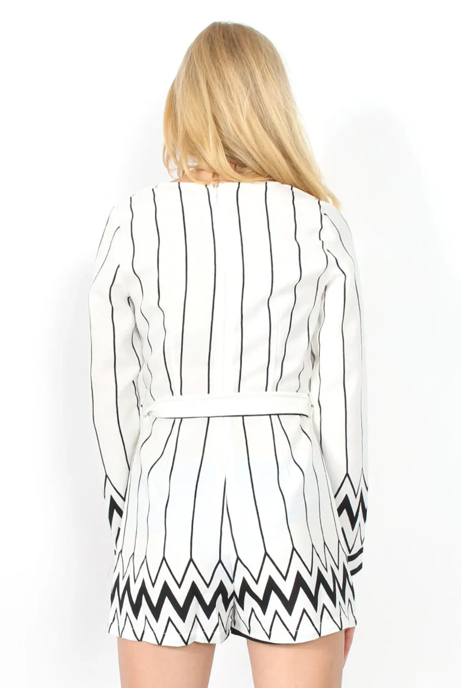 Rebellious Fashion Bevan White & Black Tie Waist Playsuit