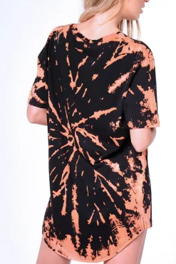 Rebellious Fashion Black Acid Wash Tie Dye 'Rock Angel' T-Shirt Dress - Thea