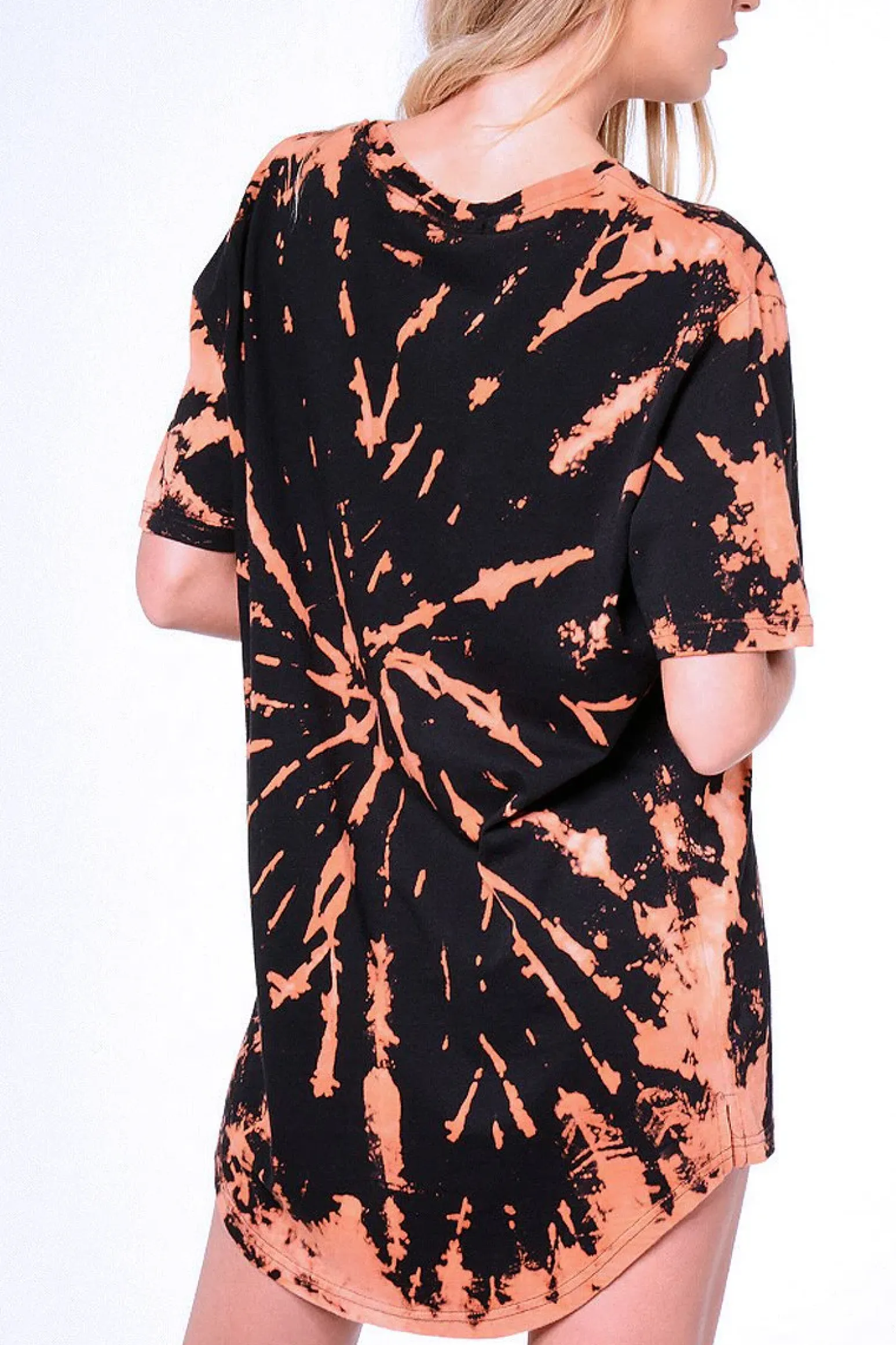 Rebellious Fashion Black Acid Wash Tie Dye 'Rock Angel' T-Shirt Dress - Thea