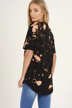 Rebellious Fashion Black Acid Wash World Tour Slogan T-shirt Dress - Adel