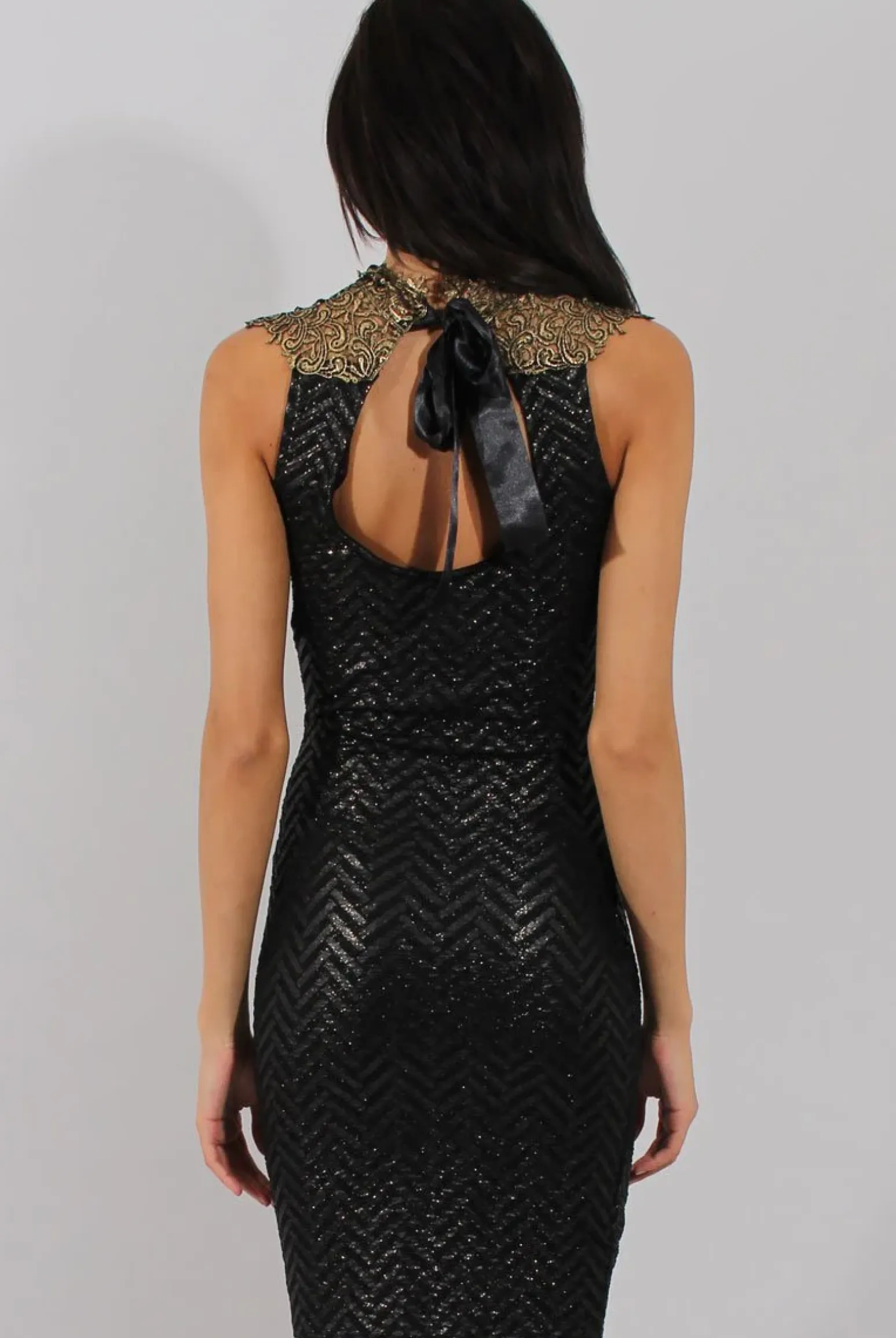 Rebellious Fashion Black & Gold Embroidered Midi Dress - Freja