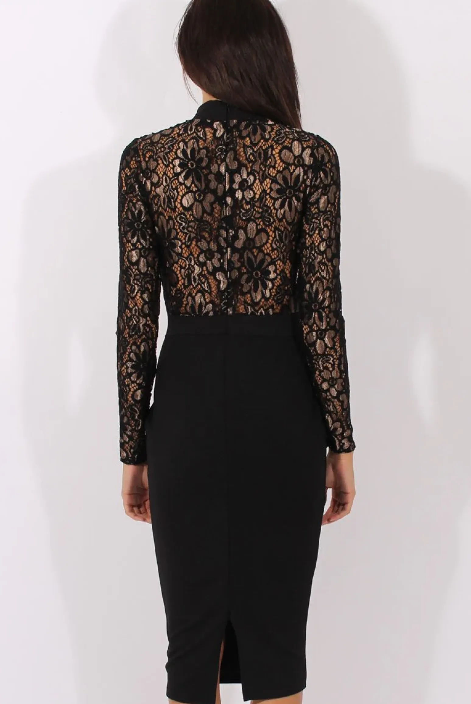 Rebellious Fashion Black & Gold Floral Lace Midi Dress - Izzy