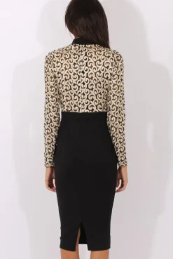 Rebellious Fashion Black & Gold Mesh Top Embroidered Midi Dress - Louiza