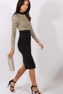 Rebellious Fashion Black & Gold Mesh Top Embroidered Midi Dress - Louiza