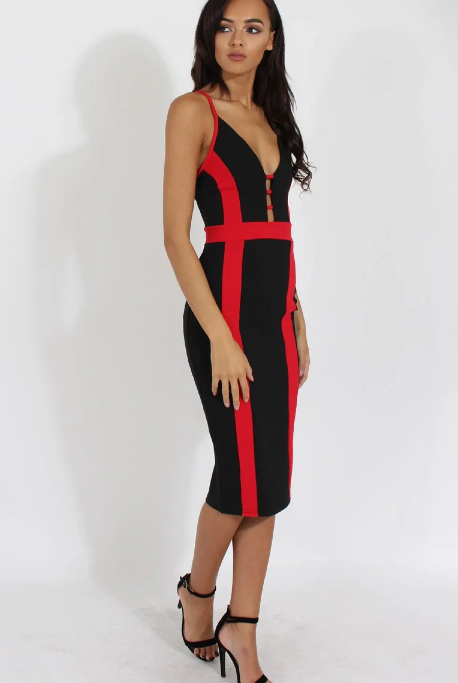 Rebellious Fashion Black & Red Panelled Midi Dress - Unity