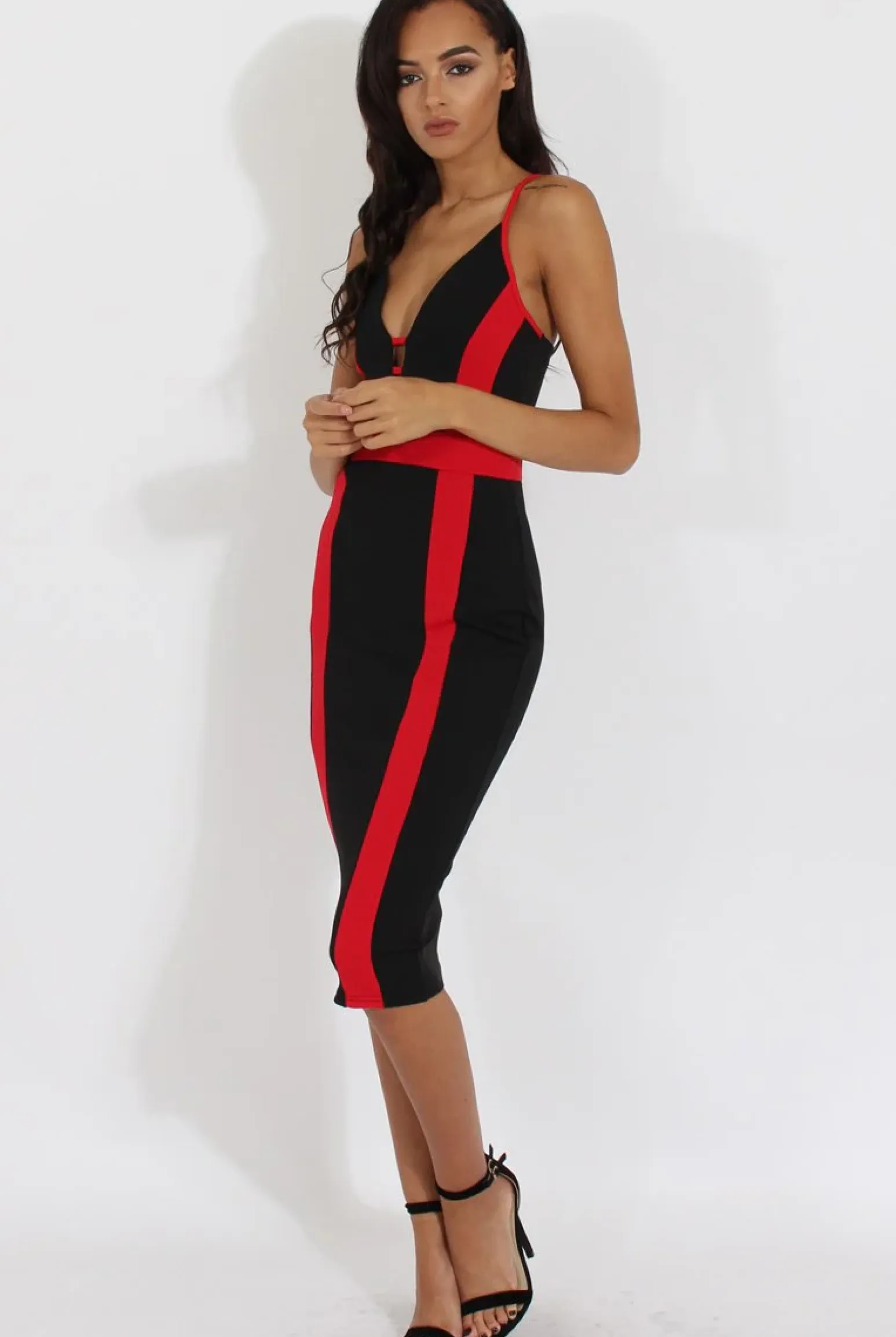 Rebellious Fashion Black & Red Panelled Midi Dress - Unity