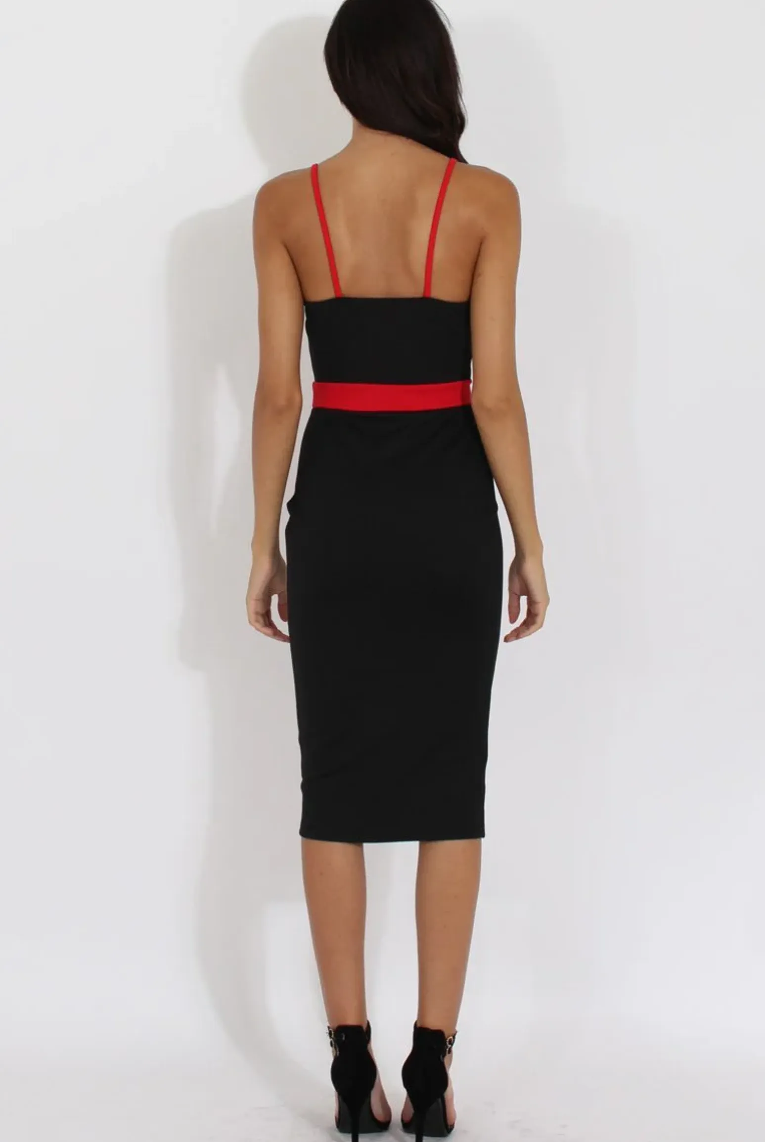 Rebellious Fashion Black & Red Panelled Midi Dress - Unity