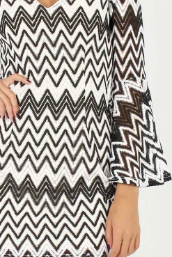 Rebellious Fashion Black & White Crochet Flare Sleeve Dress - Kady