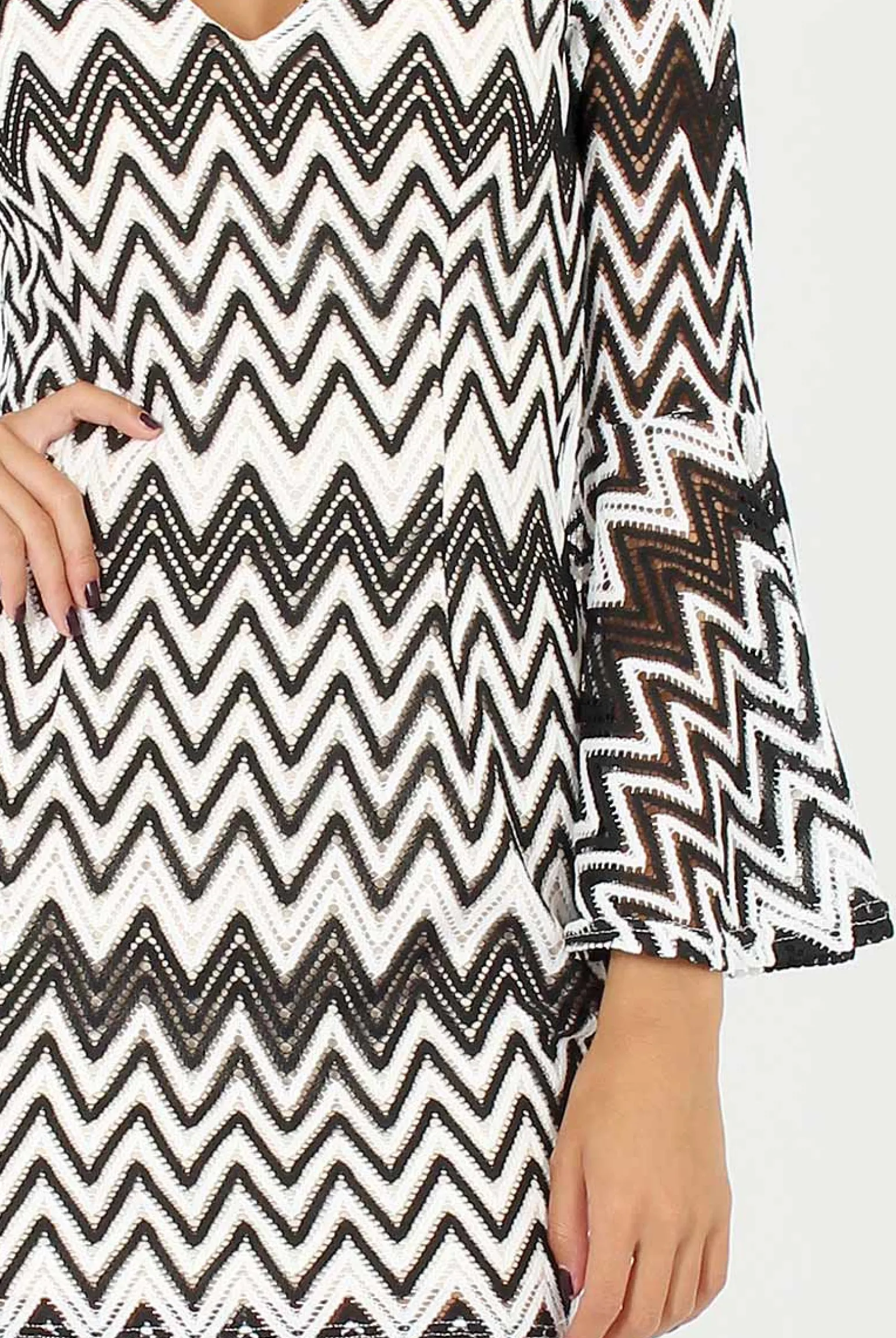 Rebellious Fashion Black & White Crochet Flare Sleeve Dress - Kady