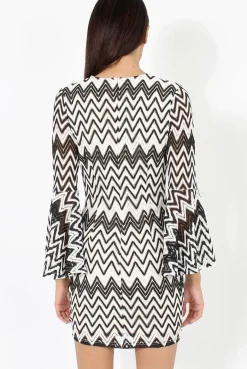 Rebellious Fashion Black & White Crochet Flare Sleeve Dress - Kady