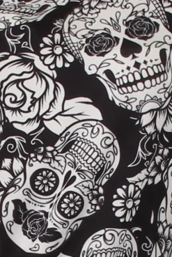 Rebellious Fashion Black & White Halloween Sugar Skull Swing Dress - Calavera