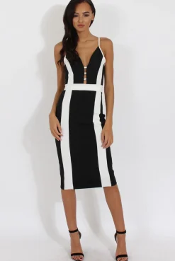 Rebellious Fashion Black & White Panelled Midi Dress - Unity