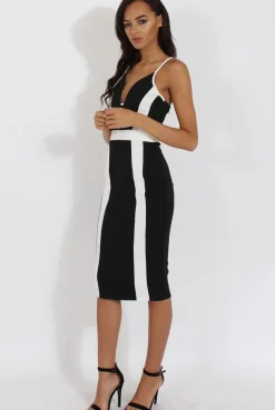 Rebellious Fashion Black & White Panelled Midi Dress - Unity