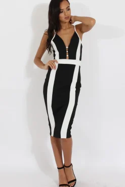 Rebellious Fashion Black & White Panelled Midi Dress - Unity