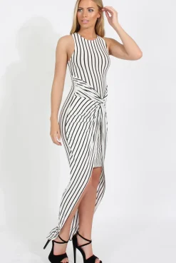Rebellious Fashion Black & White Stripe Wrap Dress - Tillie