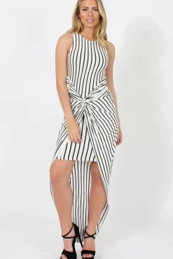 Rebellious Fashion Black & White Stripe Wrap Dress - Tillie