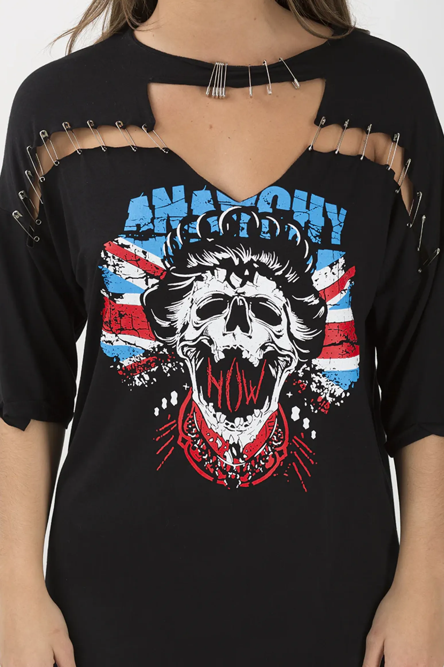 Rebellious Fashion Black Anarchy Cut Out Pin Detail T-Shirt Dress - Lollie