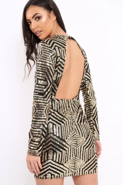 Rebellious Fashion Black And Gold Cross Strap Mini Dress - Jayla