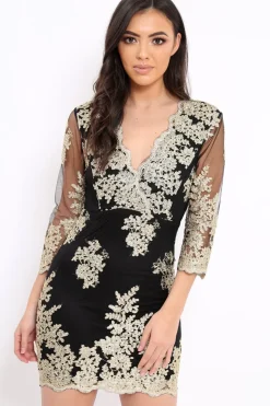 Rebellious Fashion Black And Gold Lace Up Back Mini Dress - Cloe