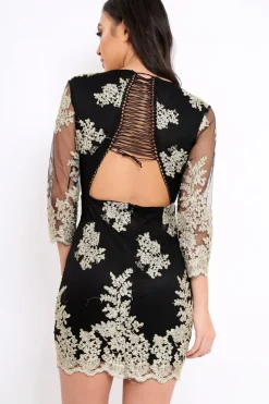 Rebellious Fashion Black And Gold Lace Up Back Mini Dress - Cloe